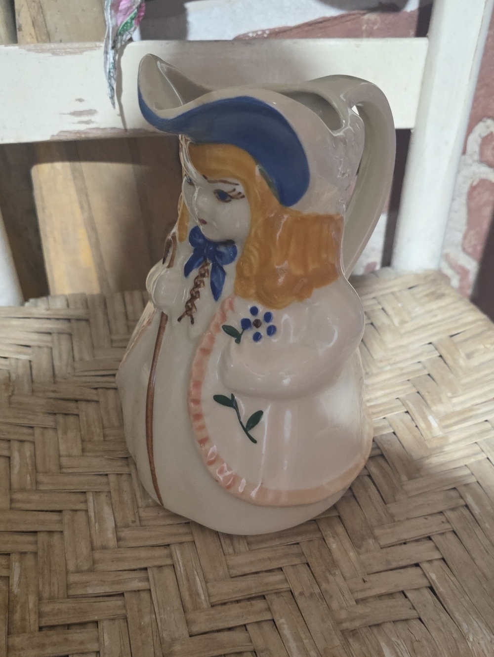 Vintage Shawnee Pottery Little Bo Peep Pitcher Blue and Cream